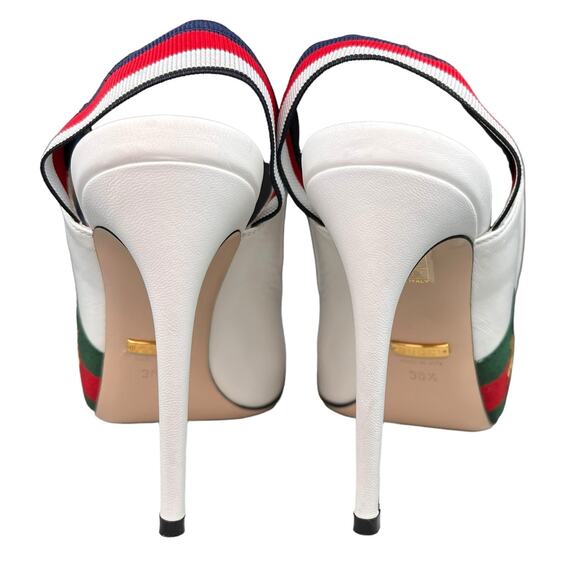 Gucci Sylvie Web Stripe Slingback Pumps White EU 38.5 US 8.5 - Picture 5 of 12